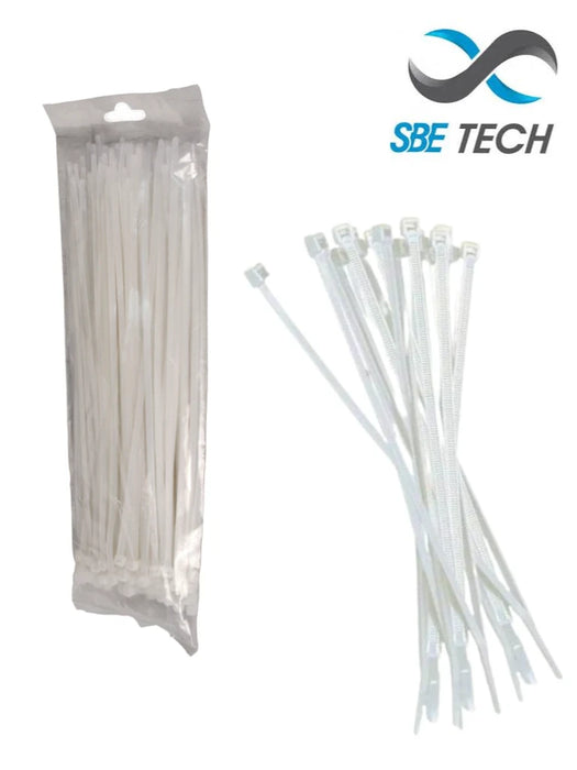 SBE TECH CN48X450 - Cincho sujetacable 4.8x450 mm color blanco, bolsa con 100 piezas, nylon.