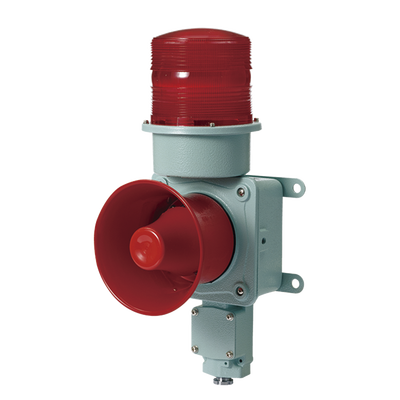 Combinación de baliza LED color roja con sirena electrónica para aplicaciones de la industria pesada  máx.120 dB a 120 VCA