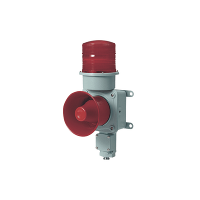 Combinación de baliza LED color roja con sirena electrónica para aplicaciones de la industria pesada  máx.114 dB a 220 VCA