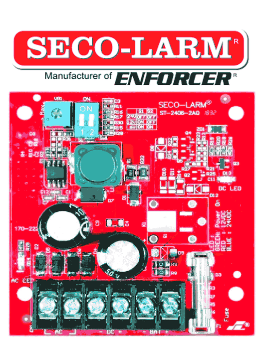SECO-LARM ST24062AQ -  Fuente de Poder con Cargador Bateria 1.5 amp 6/12/24 VCD
