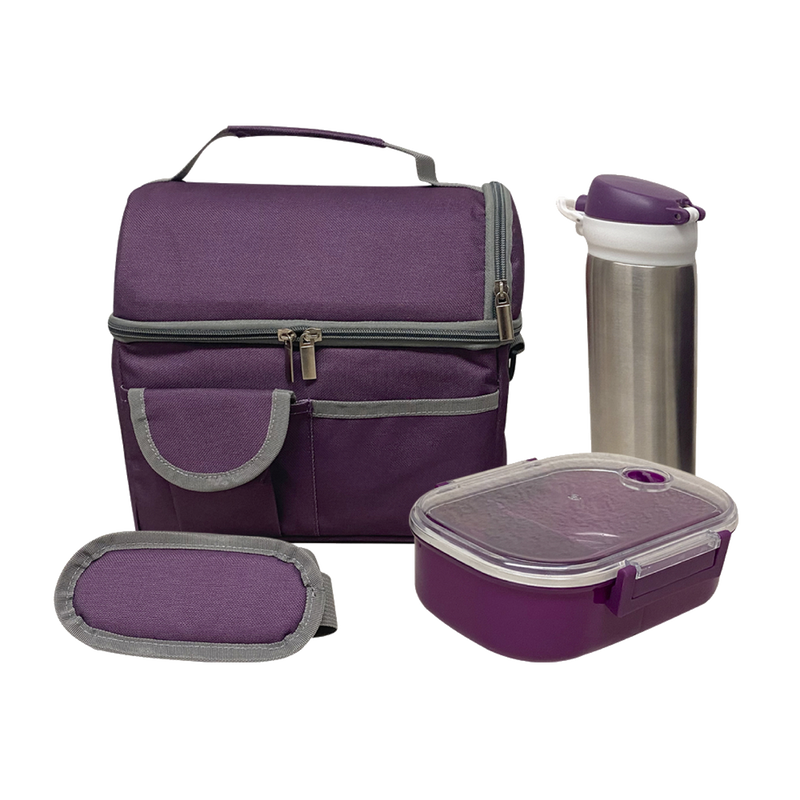 SETLUCH2 SET DE 2 LONCHERA DE 9 PULG. INCLUYE UN CILINDRO DE ACERO INOXIDABLE, UN RECIPIENTE DE PLÁSTICO PARA ALIMENTOS