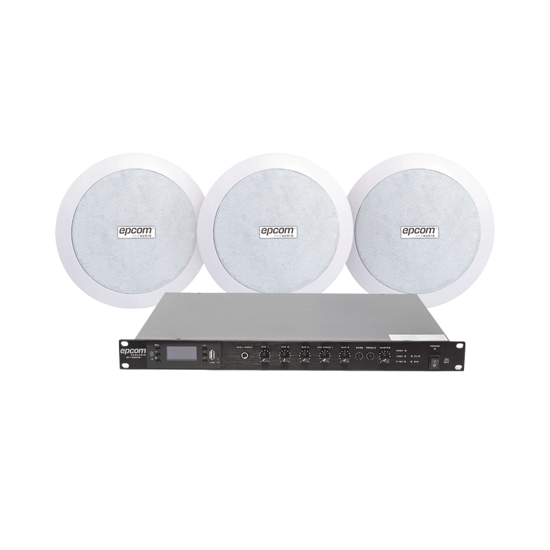 KIT de Amplificador de 120W para Rack SF120DTB | 3 Altavoces de Plafón de 5.5in SF-206P | 3.75 - 30W | Sistema 70/100V
