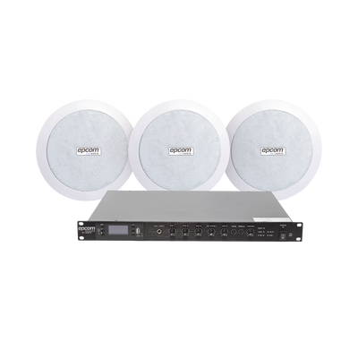 KIT de Amplificador de 120W para Rack SF120DTB | 3 Altavoces de Plafón de 5.5in SF-206P | 3.75 - 30W | Sistema 70/100V - Toer