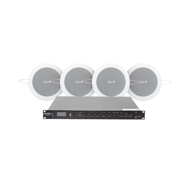 KIT de Amplificador de 120W para Escritorio | 4 Altavoces de Plafón de 4in | 3 - 6W | Sistema 70/100V