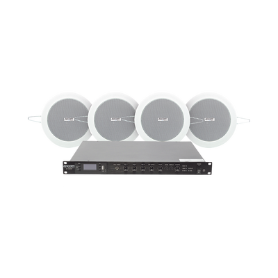 KIT de Amplificador de 120W para Escritorio | 4 Altavoces de Plafón de 4in | 3 - 6W | Sistema 70/100V - Toer