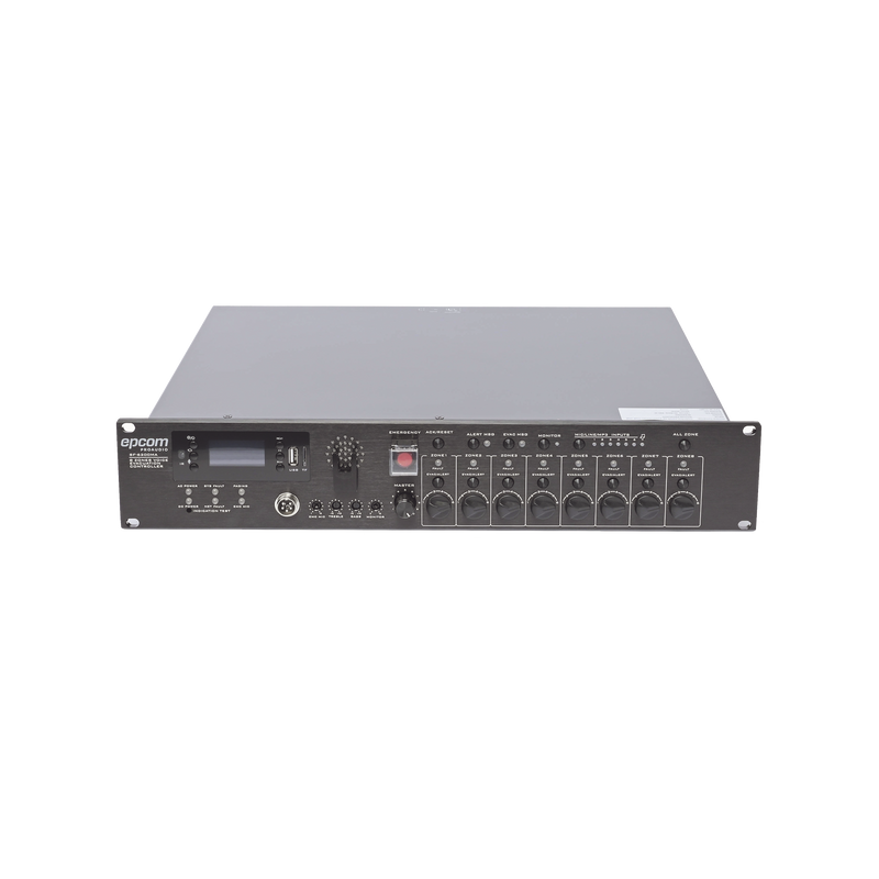 Controlador de Evacuación Por Voz | 500 W | 8 Zonas independientes | 4 entradas de audio y 2 entradas de micrófono