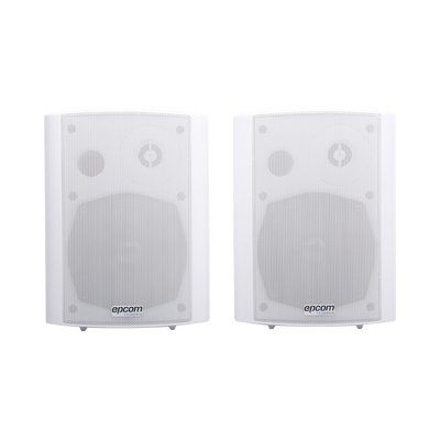 Altavoces Amplificada de Montaje en Pared 5"+1.5" | RMS 20W@8ohms y Pasivo 20W | Material ABS | Reja Metálica | Bracket de Metal | Color Blanco - Toer