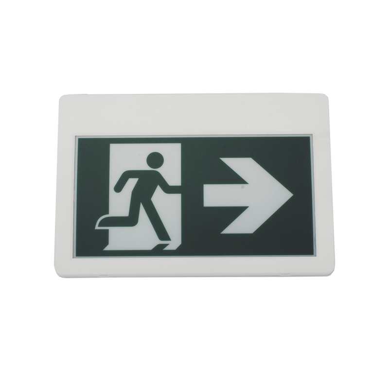 SF800MW Letrero LED de Señalización de salida Hombre Corriendo/ Alto brillo / Uso en pared, lateral o techo / Batería de Respaldo Incluida con hasta 120 minutos de duracion