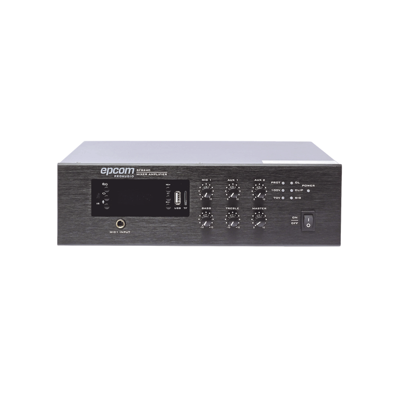 Mini Amplificador de Audio Mezclador | 240W RMS | Sistema 70/100V | MP3 | Tuner | Bluetooth | Musica ambiental y Voceo