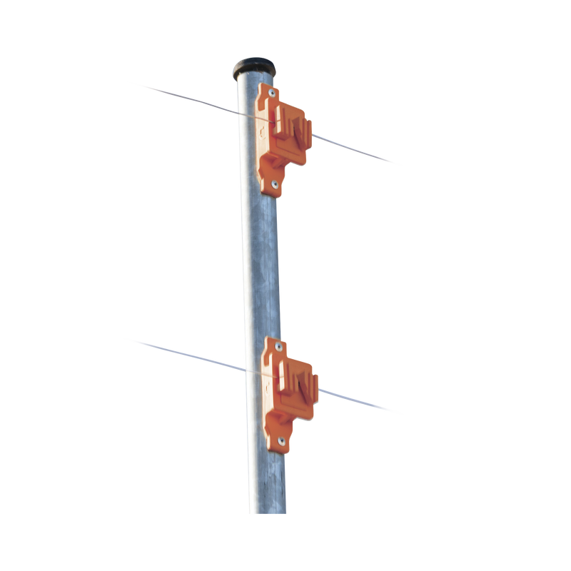 Aislador de Paso color Naranja reforzado para cercos eléctricos, resistente al clima extremoso