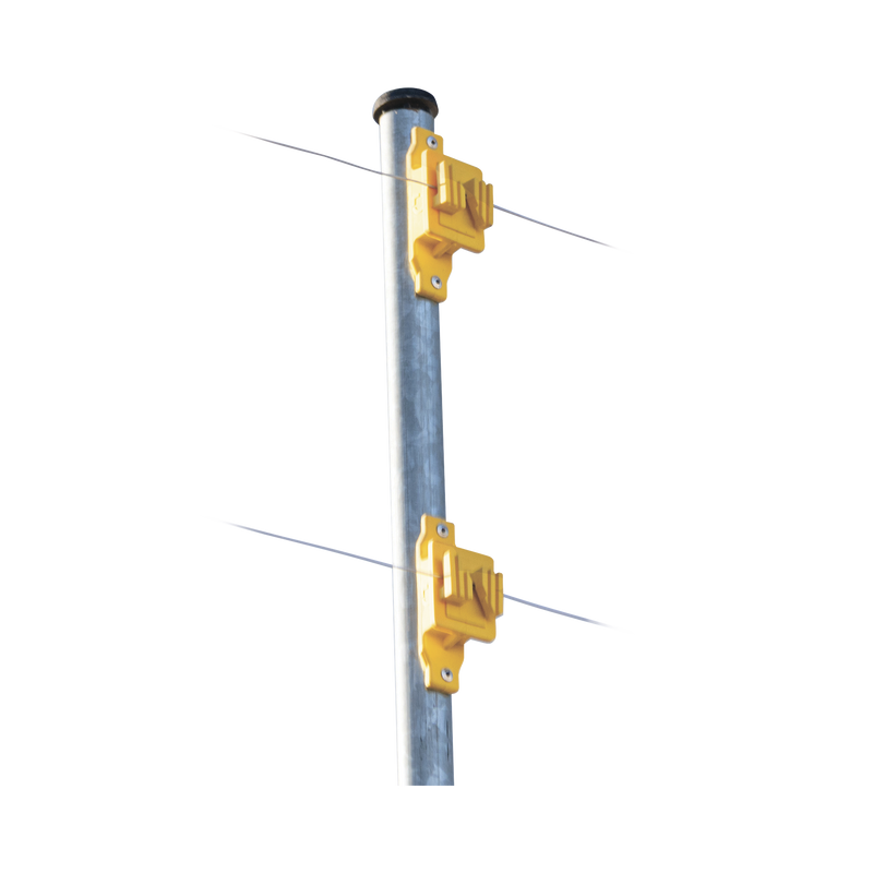 Aislador de Paso color Amarillo reforzado para cercos eléctricos, resistente al clima extremoso