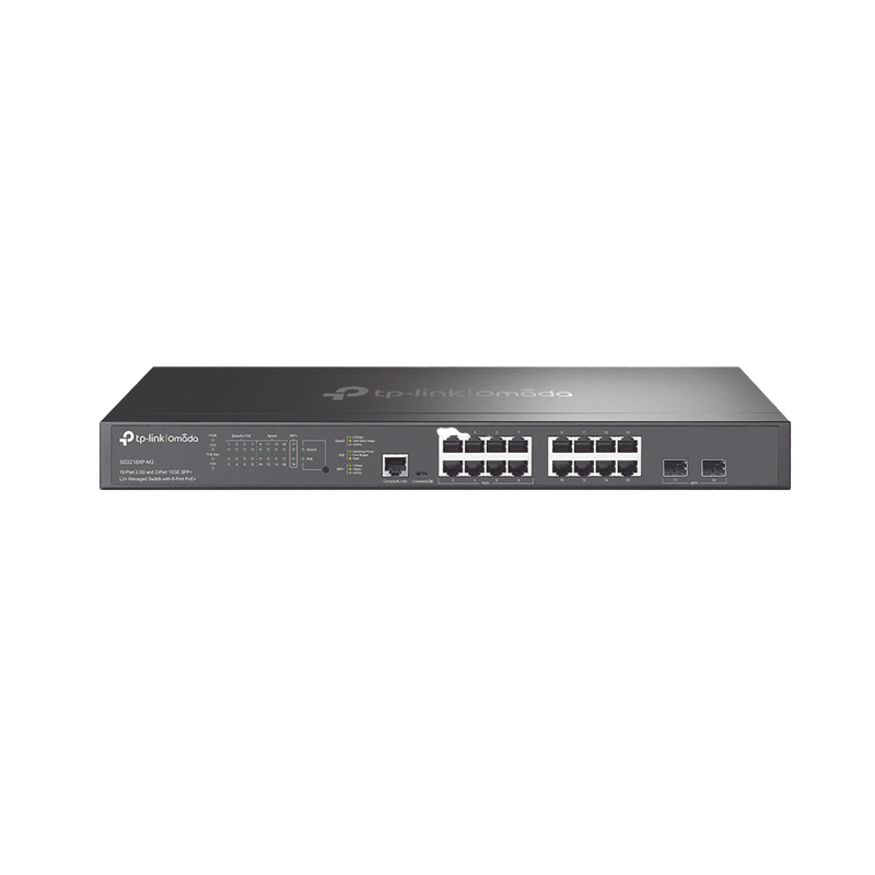 SG3218XPM2 Switch L2+ Omada PoE+ / 16 Puertos MultiGigabit 2.5G / 8 Puertos 2.5G Sin PoE / 8 Puertos PoE+ 2.5G / 2 Puertos SFP+ 10G / Administración Centralizada Omada o Stand-Alone / Multicast IGMP / Presupuesto PoE 240W / Montaje en Rack