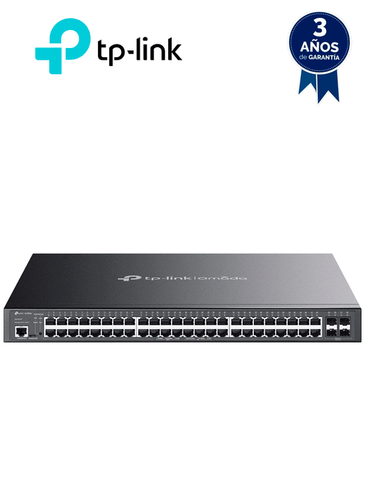 TP-LINK SG3452P - Switch L2+ Omada PoE+ con 48 puertos PoE+ 10/100/1000 Mbps, 4 puertos SFP 1G, consola RJ45/microUSB, gestión centralizada Omada/Stand-Alone, soporte Multicast IGMP, Calidad de Servicio (QoS), y presupuesto PoE 384W.