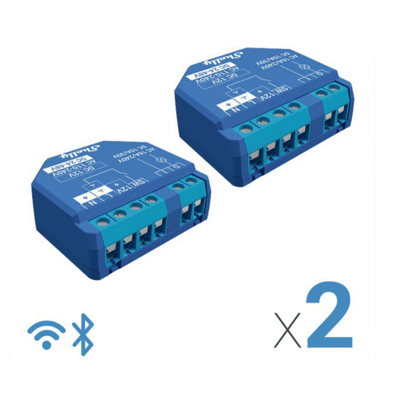 SHELLYPLUS1X2 Relevador inalámbrico (par 2 piezas en la caja) inteligente 16A, 110-230 V, compatible con asistente de voz Alexa, Google Home