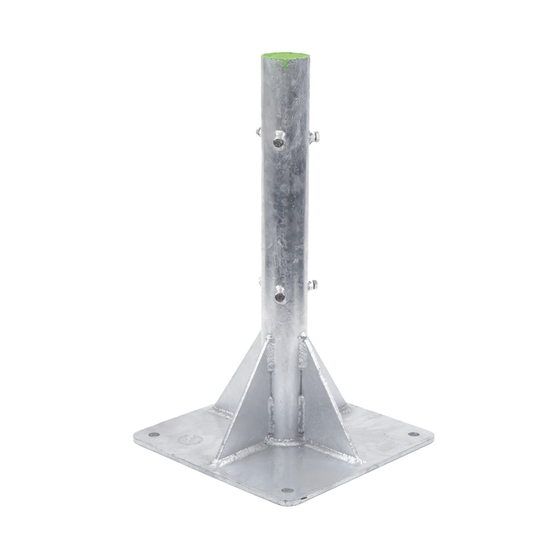 Base para Mástil Hasta 2 con Opresores, Base de 50 x 50 cm y Tubo de 80 cm Ced. 30. Galv. Inmersión.