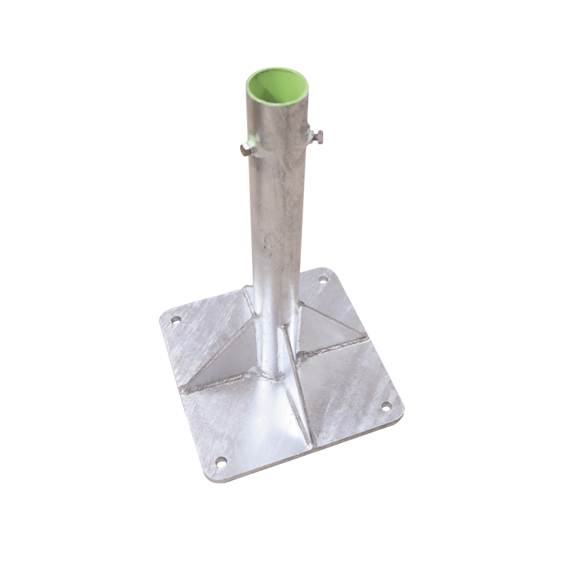 Base para Mástil Hasta 2 con Opresores, Base de 30 x 30 cm y Tubo de 50 cm Ced. 30. Galv. Inmersión.