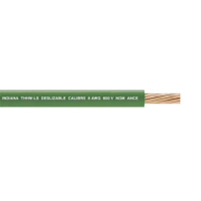 6 AWG / Cable Eléctrico / 1 Conductor /  Cobre /  Recubierto THW-LS / 19 Hilos / Color Verde / 300 metros