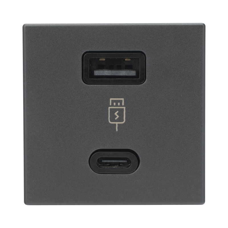Módulo Doble USB Tipo A+C / Carga Rápida 30W / Color Grafito / Compatible con Torres y Cajas SIMON / Modelo: (K126F/14)