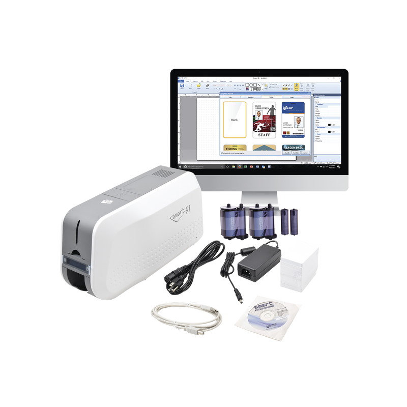 Kit de Impresora tarjetas de PVC / Puede Crecer a Laminador/ Una Cara / Incluye: 2 x Ribbon a Color, 100 Tarjetas PVC, Kit de Limpieza, Software