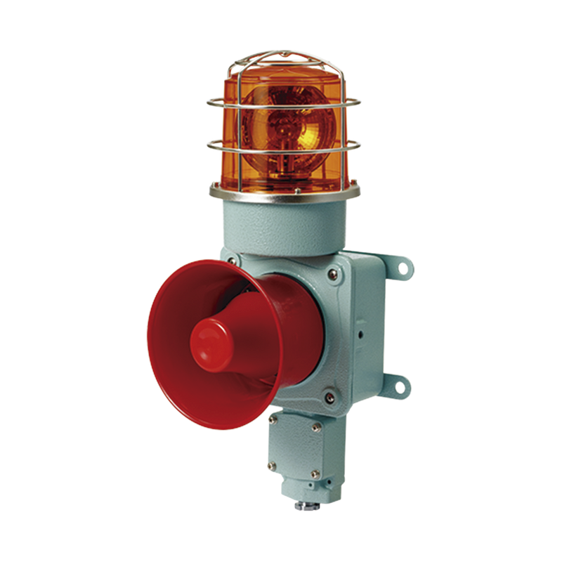 SMDP-WS-24-A Combinación de luz de advertencia giratoria color Ámbar con bocina eléctrica para aplicaciones de la industria a 24 VCD, máx. 120 dB