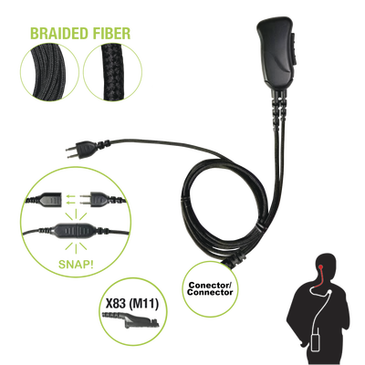 Micrófono con cable de fibra trenzada serie SNAP compatible con Motorola Serie APX y TRBO (XPR6XXX/7XXX).
