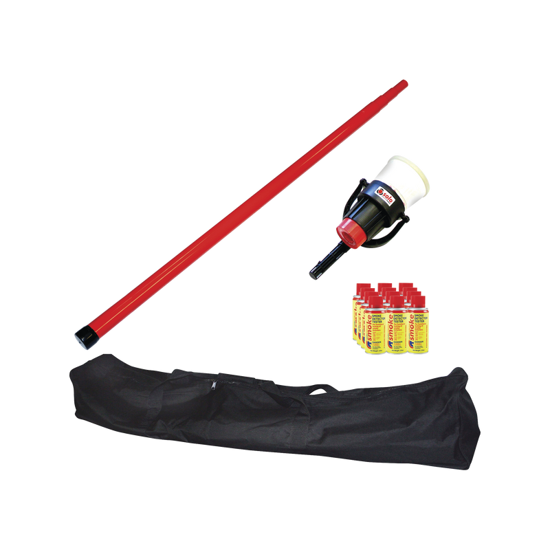 Kit De Prueba De Detectores De Humo, Incluye Pértiga Telescópica SOLO-100 4.6m, Dispensador SOLO-330 4, 12 Latas De Humo M8 y Bolsa De Transporte SOLO-604