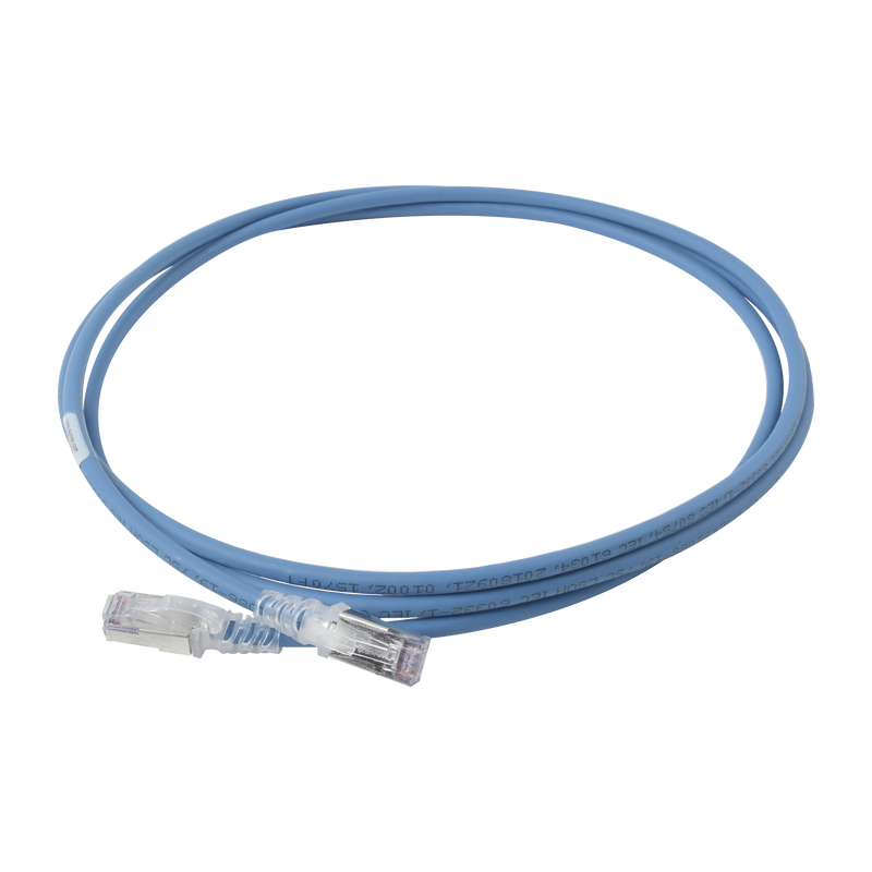 Patch Cord Skinny Cat6A Blindado S/FTP, 7ft, Diámetro Reducido 28 AWG, Color Azul