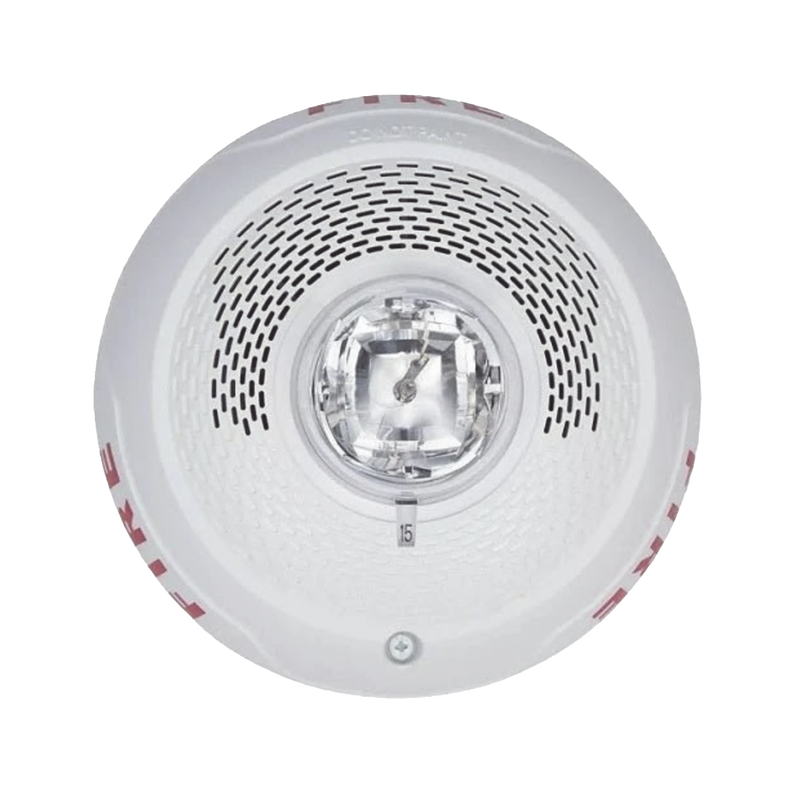 SPSCWLED Bocina con Lámpara Estroboscópica, Montaje en Techo, Color Blanco, Nuevo Diseño Moderno y Elegante y Menor Consumo de Corriente