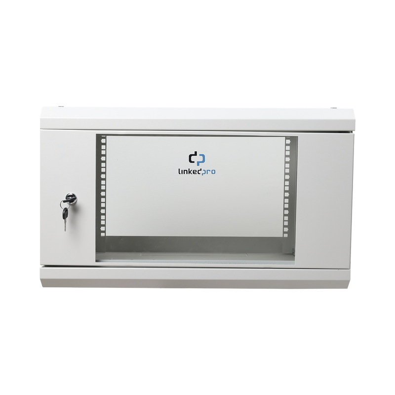 Gabinete de Pared de 6U con Puerta de Cristal Templado, 455 mm de Profundidad Total, Rack de 19, Acero Reforzado Color Gris Mate