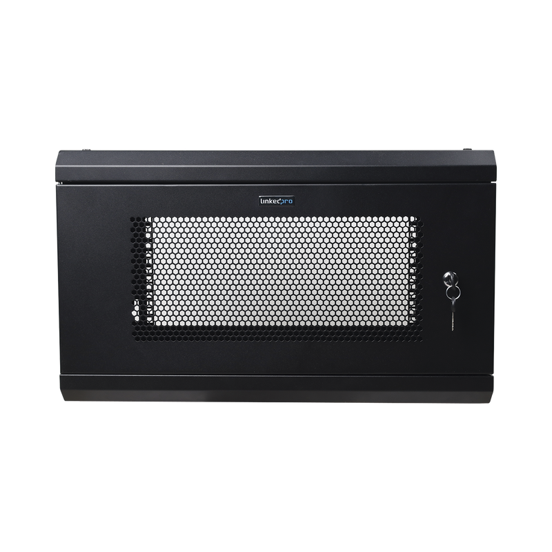 Gabinete de Pared de 6U con Puerta Perforada, 455 mm de Profundidad Total, Rack de 19, Acero Reforzado Color Negro