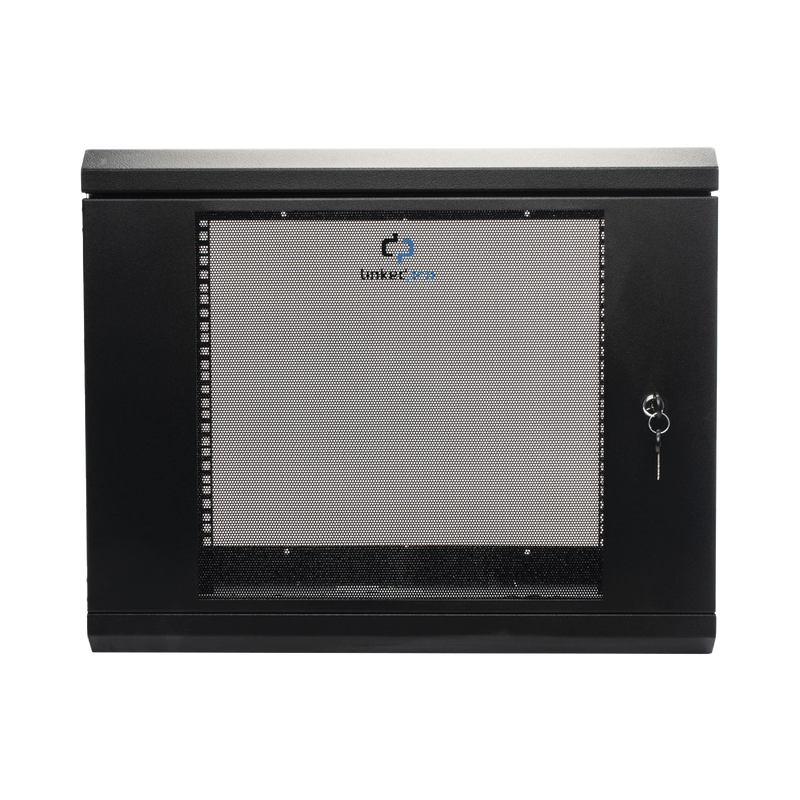 Gabinete de Pared de 9U con Puerta de Cristal Templado, 455 mm de Profundidad, Rack de 19, Acero Reforzado Color Negro.