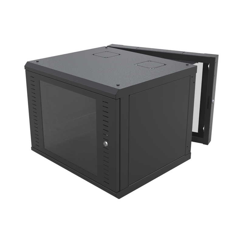 Gabinete Abatible de Pared (Con Marco Trasero) con Rack 19 de 12 Unidades. Ventana de Cristal Templado.