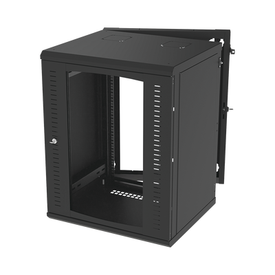 Gabinete Abatible de Pared (Con Marco Trasero) con Rack 19" de 16 Unidades. Ventana de Cristal Templado. - Toer