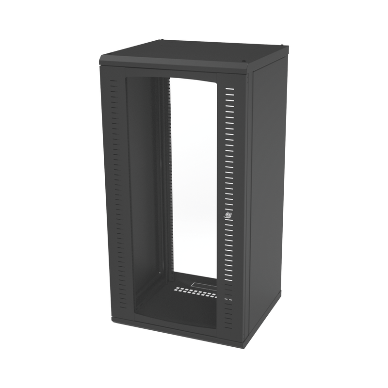 SR-1924-GFP Gabinete para Montaje en Pared, Puerta de Cristal Templado, Cuerpo Fijo con Rack 19 de 24 Unidades