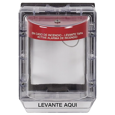 Cubierta Protectora de Policarbonato Serie Stopper IIÆ, Con Bocina, Con Espaciador, Montaje Empotrado, Etiqueta en Español, IP54