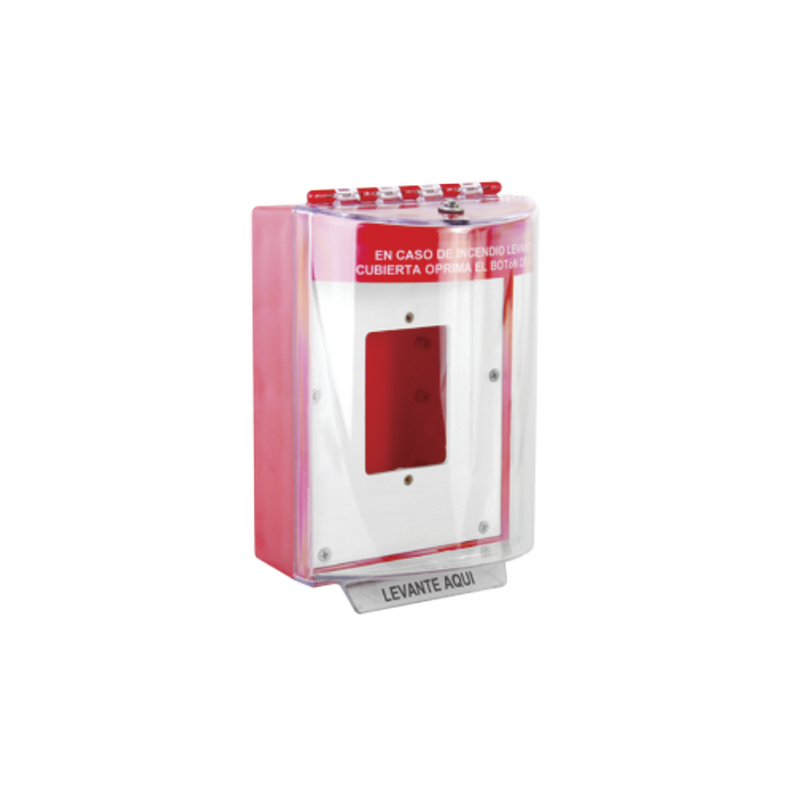 Cubierta Universal De Policarbonato Con Espaciador y Placa De Montaje Interna, Texto De Incendio En Español, Interior/Exterior, Serie Universal Stopper®
