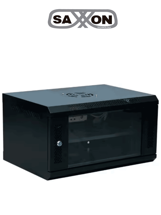 SAXXON SXR6U5406A - Gabinete de Pared Negro / 6UR / Puerta de Vidrio Templado / Dimensiones útiles: Alto 37 x ancho 53 x profundidad 40 cm