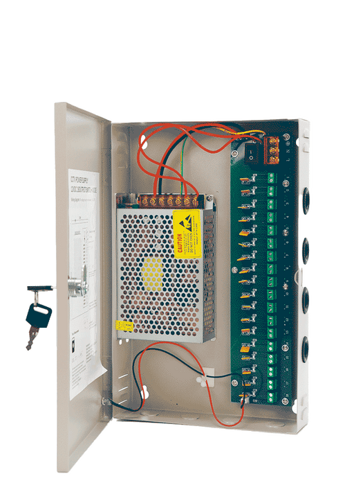 SAXXON SX10A18CH - Fuente de Poder Profesional 12 VCD / 10 Amperes / 18 Canales / 0.5 Amperes por Canal / Protección contra Sobrecargas / Led Indicador de Funcionamiento