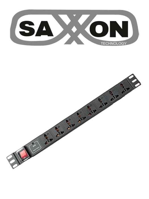 SAXXON SXPDU8P10A - Barra PDU con 8 Contactos Individuales , 10 Amp , 120V , 1UR, Protección contra rayos , Aleación de Aluminio