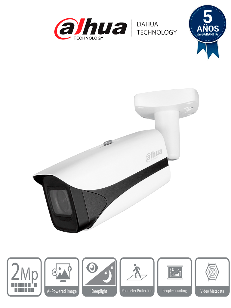 DAHUA IPC-HFW5241E-ZE - Camara IP Bullet 2 MP/ WizMind S/ IA Face Detection/ IR 60 mts/ Motorizado 2.7 mm–13.5 mm/ Aprendizaje Profundo/ E&S Alarma y Audio/ SMD3.0/ IP67/ IK10