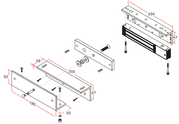 YLI YM350WS - Cerradura Magnética para Control de Acceso / Fuerza de Sujeción de 350 kg (800 lb) / Para puertas de madera, vidrio y metálicas / IP68 para uso exterior e interior