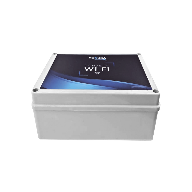 TARJET-WIFI-LITE Modulo WIFI LITE con gabinete para uso en Energizadores YONUSA / Aplicación sin costo / Botón de Pánico/ 1 Salida Propósito General