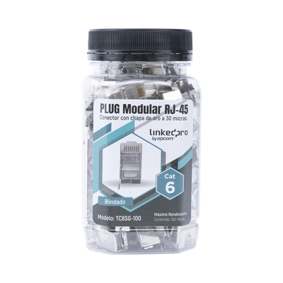 Bote con 100 Piezas de Plug Modular RJ45 Cat6 blindado con pin de tierra, chapado de oro a 30 micras para durabilidad extrema - Toer