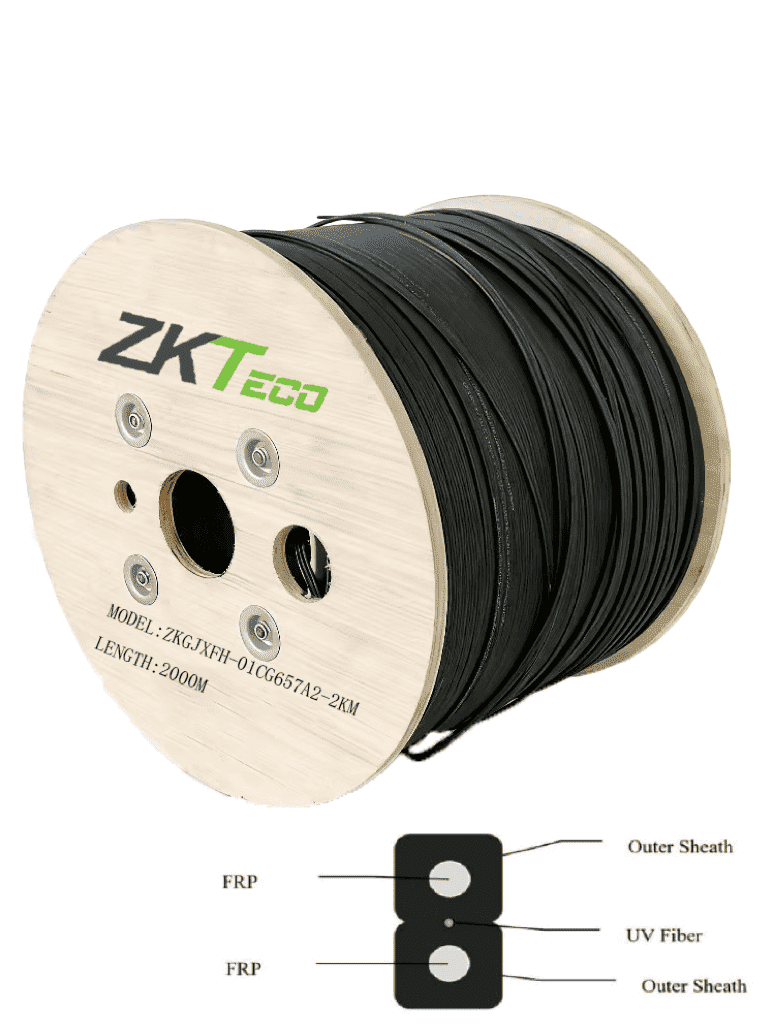 TCE - ZKGJXFH-01CG657A2-2KM - Fibra Óptica Drop Plana, Interior/Exterior G.657A2 Monomodo de 1 hilo (unifibra), Dieléctrica, , Forro LSZH  Negro Carrete de 2 km/