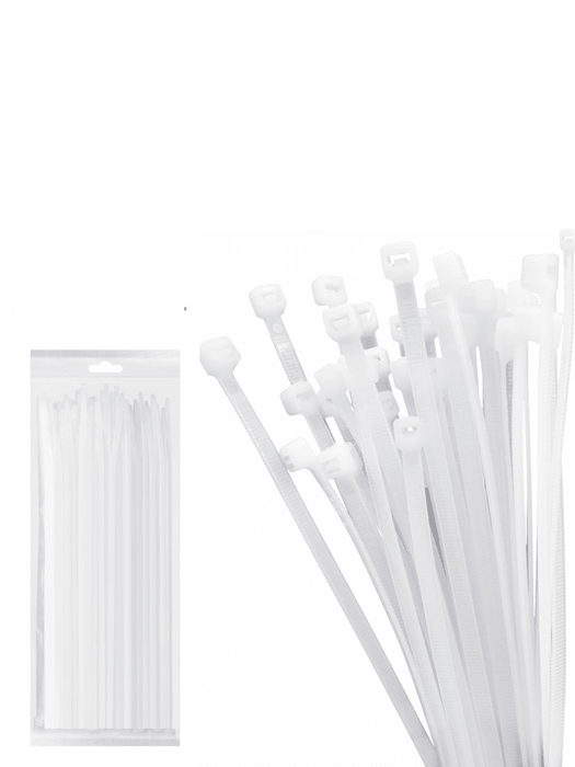 TCE LMG-SZS5X300B - Cincho de Nylon Color Blanco, Bolsa con 100 piezas, Medida 4.6mm Ancho X 300mm Largo, Certificación UL 94V-2