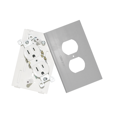 Contacto eléctrico doble, soporte y tapa color aluminio, para canaleta TEK100-A y mini columna THMICG