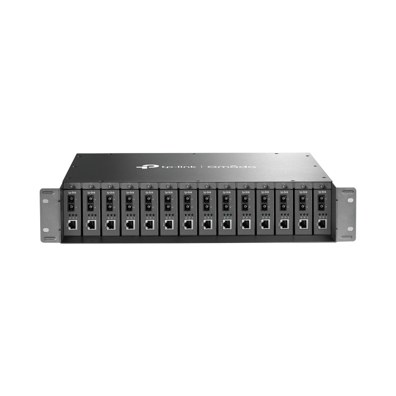 TL-MC1400 Chasis para Montaje en Rack de 14 bahías / Soporta Convertidores de Fibra Óptica TP-Link /  Compatibles (MC111CS, MC112CS, MC220L, MC110CS, MC100CM, MC210CS, MC200CM) / Plug and Play
