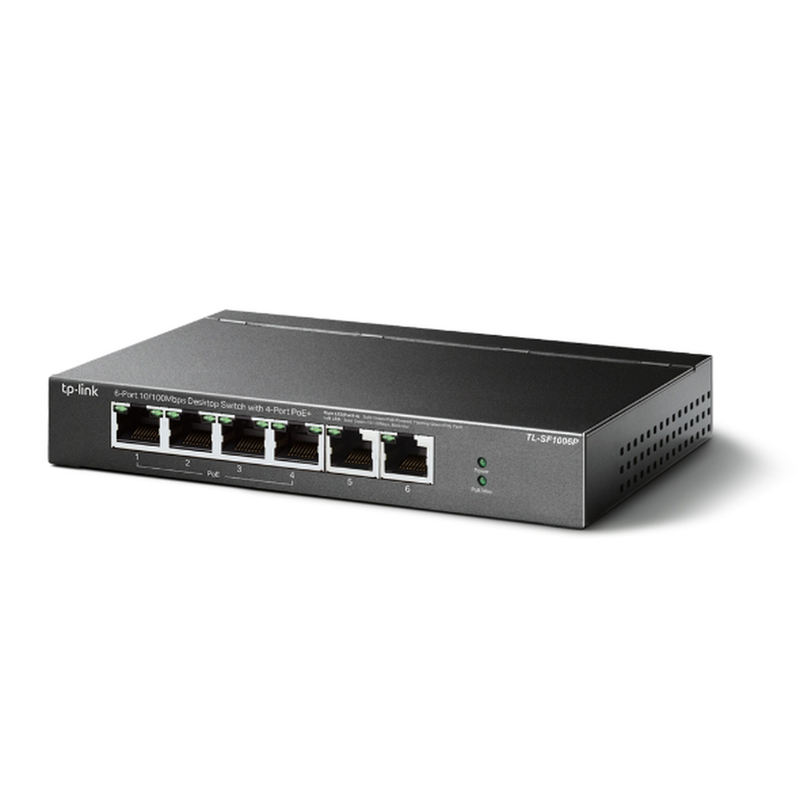 TLSF1006P Switch PoE no Administrable de escritorio / 6 puertos 10/100 Mbps / 4 puertos PoE af/at / Presupuesto 67 W / Modo Extensor hasta 250 m / Calidad video prioritaria