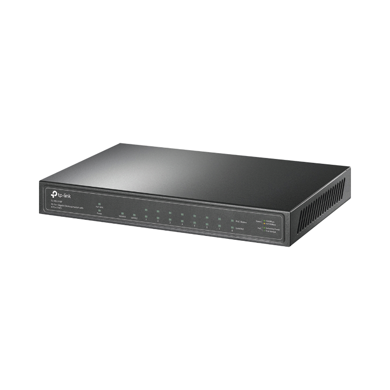 TL-SG1210P Switch de escritorio PoE+, no Administrable 8 puertos 10/100/1000 Mbps + 1 puertos 10/100/1000 Mbps (Uplink) + 1 puerto SFP, 63W