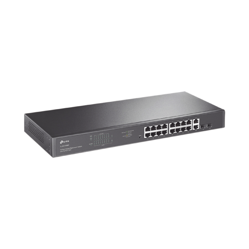 TL-SG1218MP Switch no administrable de 16 puertos 10/100/1000Mbps y PoE af/at, 2 puertos SFP hasta 250W.